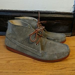 Grey suede leather Quoddy Moc Toe Chukka